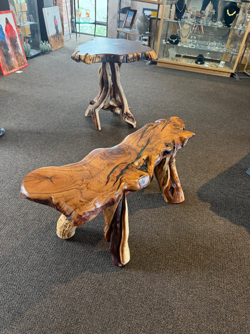 One-of-a-Kind Live Edge Mesquite End Table with Turquoise & Copper Inlay – Handmade in Arizona (Copy)