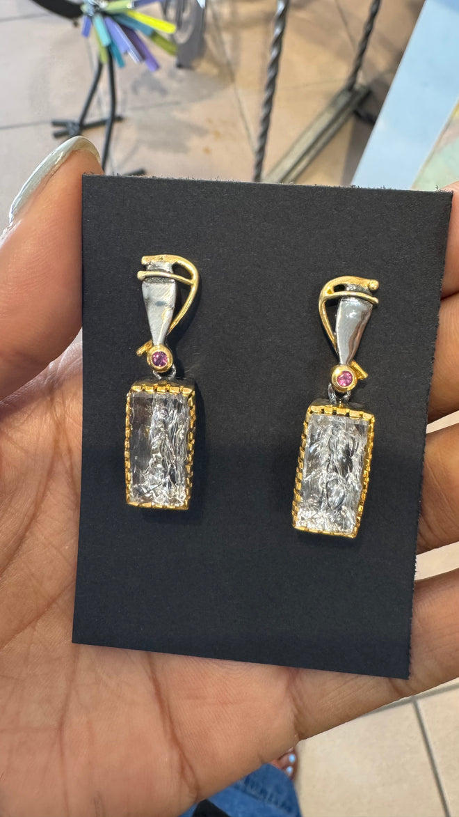 Quartz & Rhodolite Post Earrings