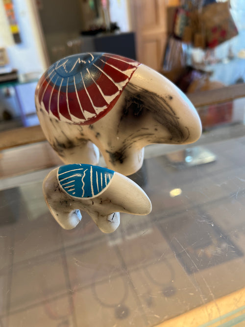 Shana Sam Horsehair Pottery –Blue Colored Bear Statue