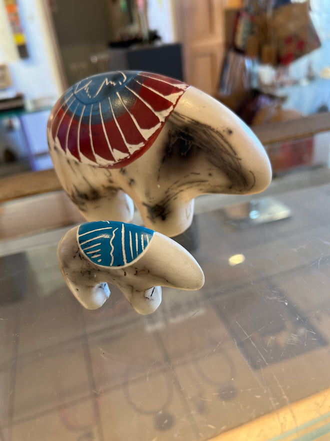 Shana Sam Horsehair Pottery –Blue Colored Bear Statue