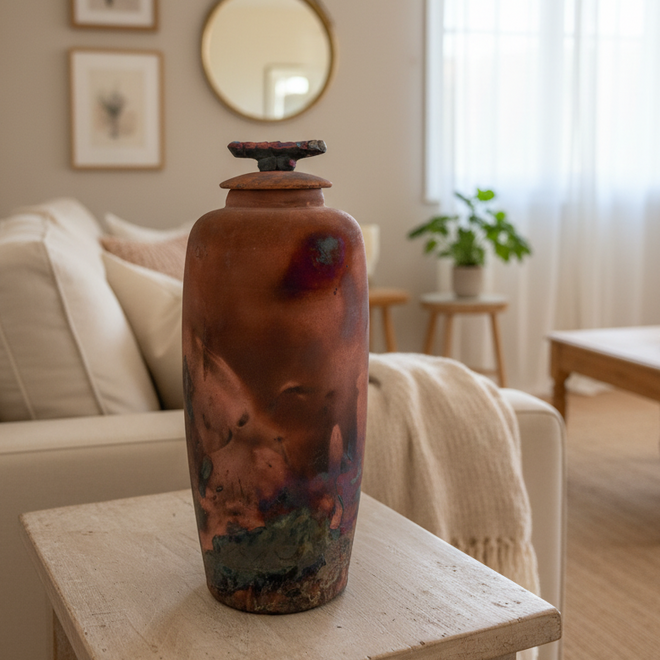 Tall Raku Ceramic Pot