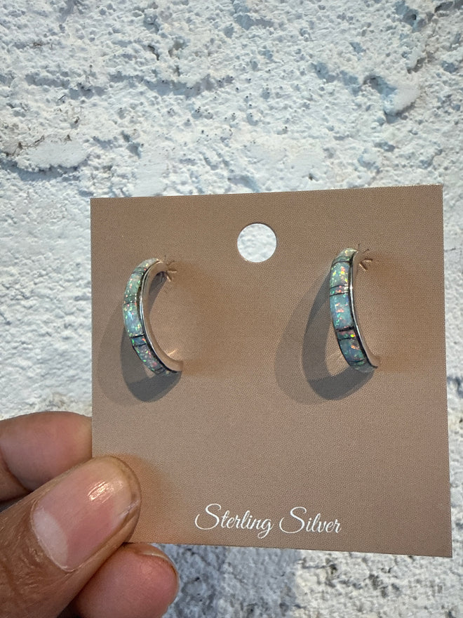 White Opal Half Hoops Earrings