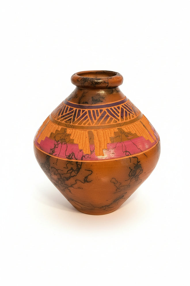 Navajo Carved Round Vase by Artist Manuel Brieno 5"H x 4.5"W