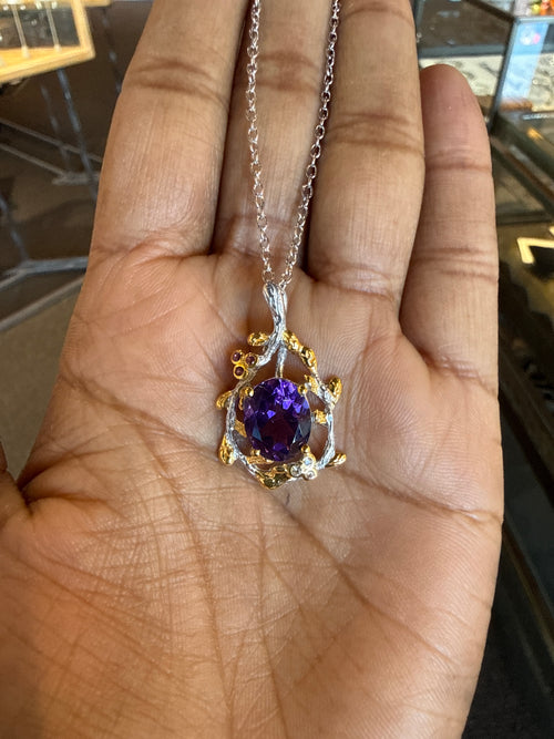 Amethyst, Rhodolite & White Topaz Necklace