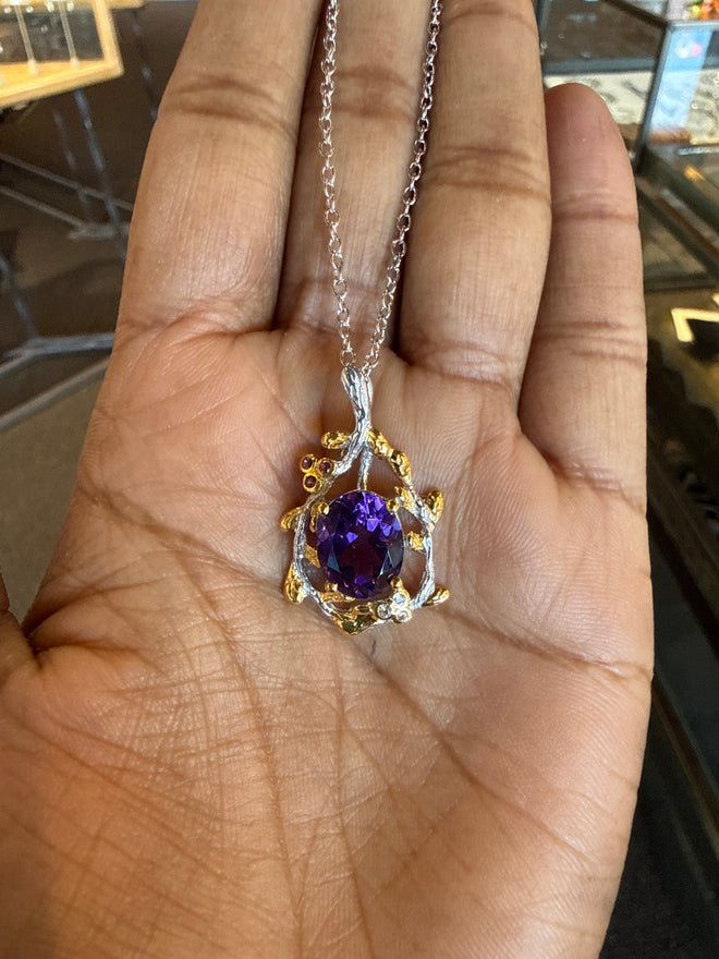 Amethyst, Rhodolite & White Topaz Necklace