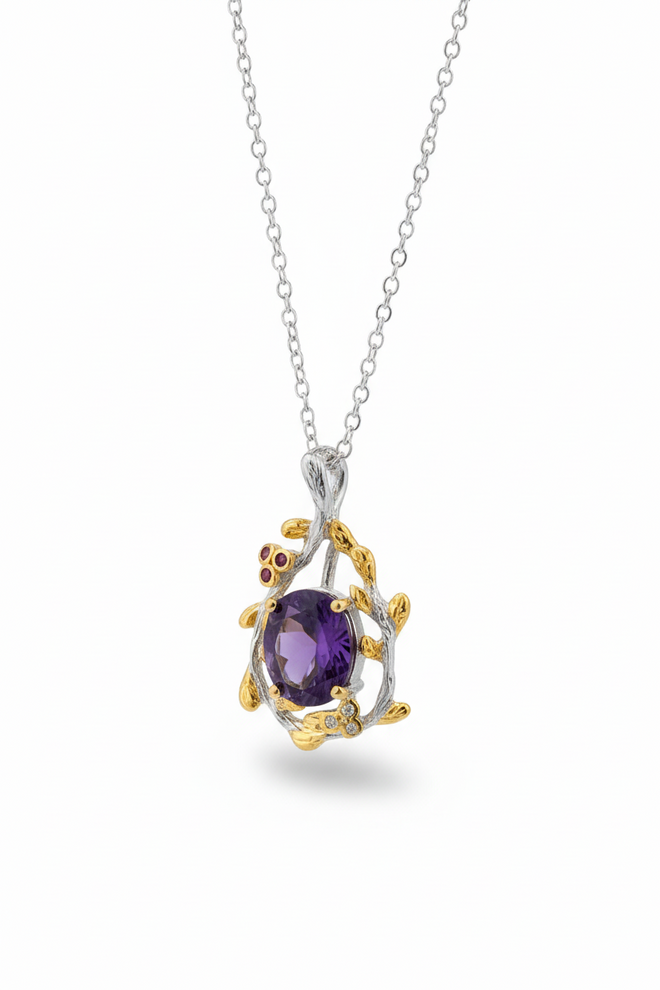 Amethyst, Rhodolite & White Topaz Necklace