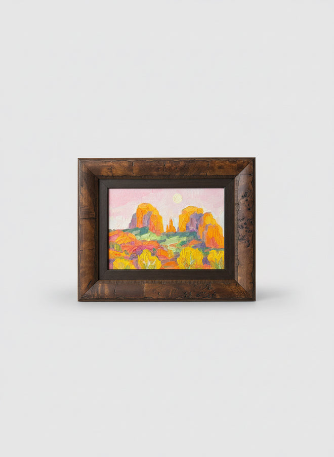 Peak-a-Moon — Sedona AZ — Original Palette-Knife Oil, 5″×7″ (Russell Johnson)