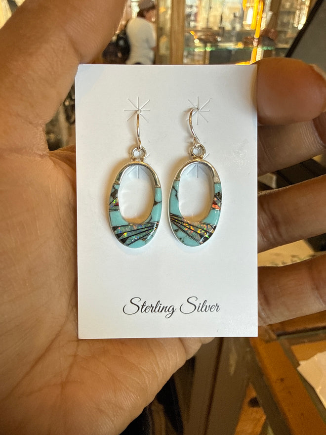 Turquoise, Opal & Black Jade Earrings