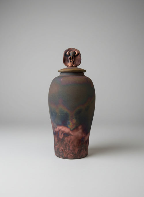 Tall Raku Ceramic Pot with Lid