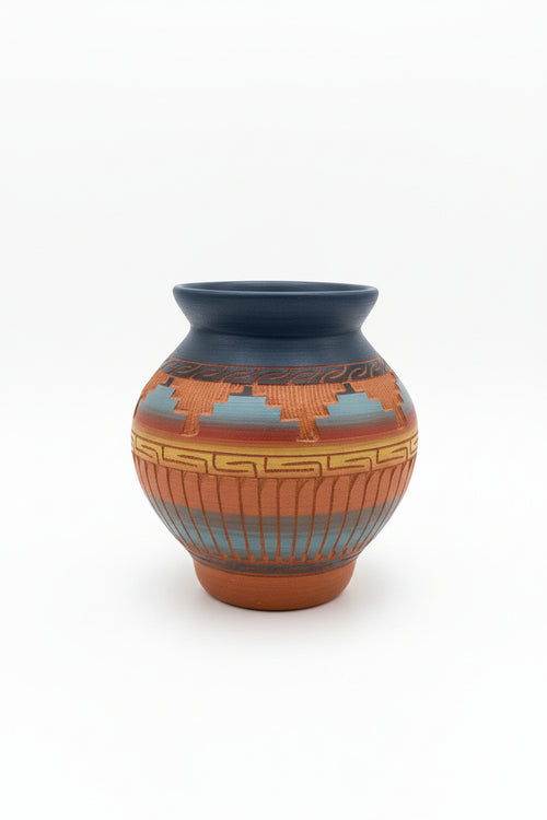 Navajo Carved Ceramic Vase by Valerie King 4.5"H x 4"W