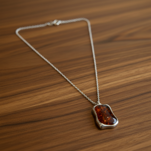 Sterling Silver Asymmetrical Amber Necklace
