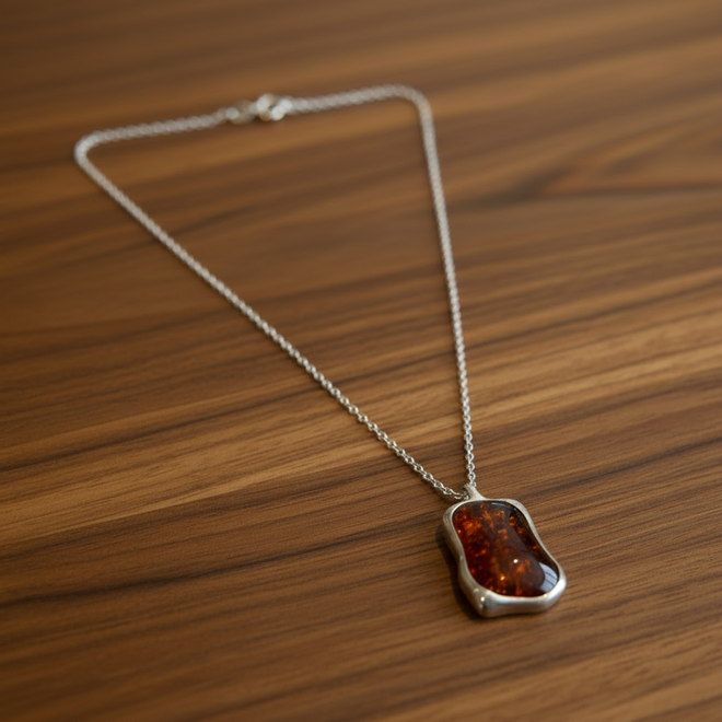 Sterling Silver Asymmetrical Amber Necklace