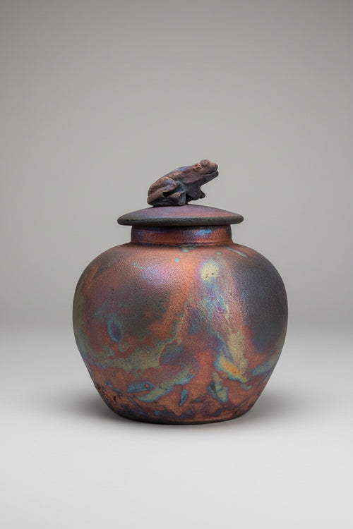 Raku Ceramic Pot with Frog Lid