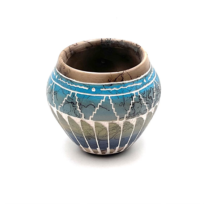 Navajo Carved Vase by Artist Dennison Billy 2.5"H x 3"W