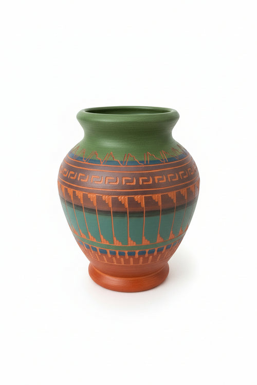 Navajo Carved Ceramic Vase by Derrick Lee 6.5"H x 5"W
