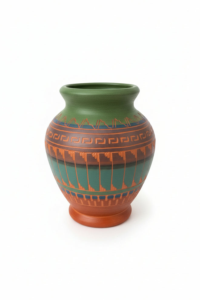 Navajo Carved Ceramic Vase by Derrick Lee 6.5"H x 5"W