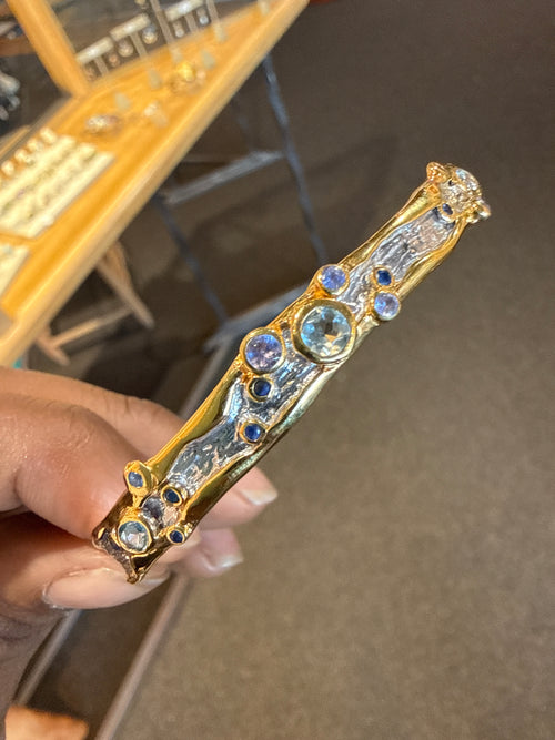 Blue Topaz, Tanzanite & Blue Sapphire Cuff Bracelet