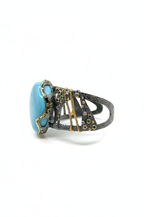 Larimar, Emerald, Green Chrome Diopside & Blue Sapphire Cuff Bracelet