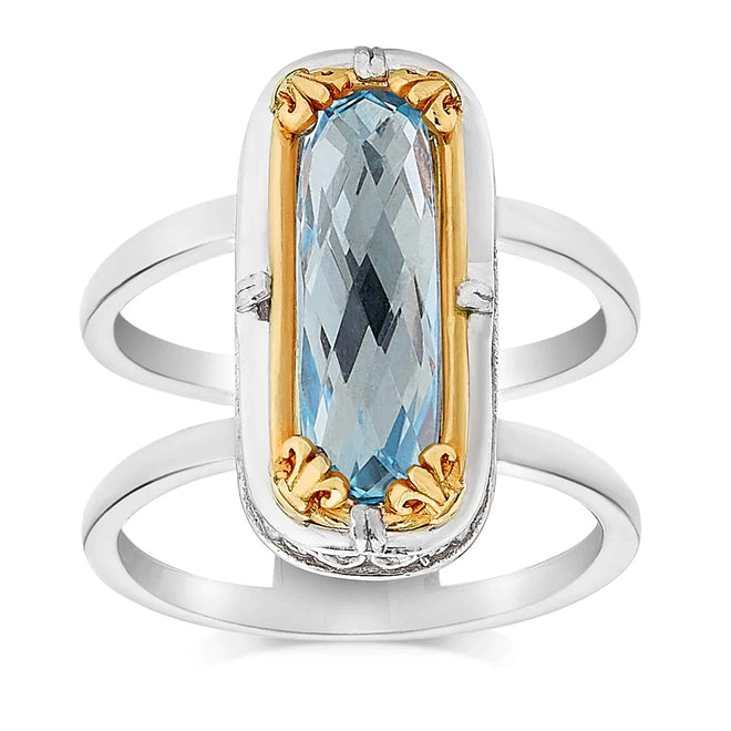 Double Band Blue Topaz Ring with 18k Gold Vermeil