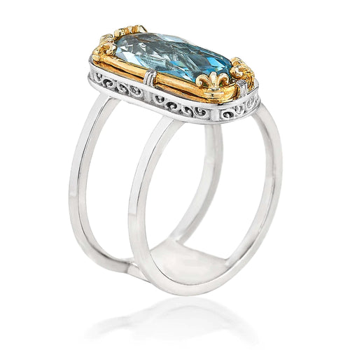 Double Band Blue Topaz Ring with 18k Gold Vermeil