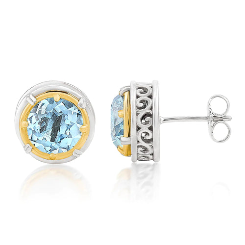 Round Blue Topaz Stud Earrings with 18k Gold Vermeil