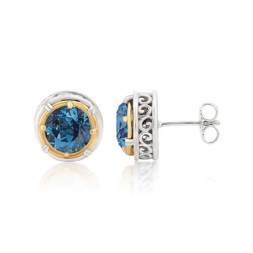 Round London Blue Topaz Stud Earrings with 18k Gold Vermeil