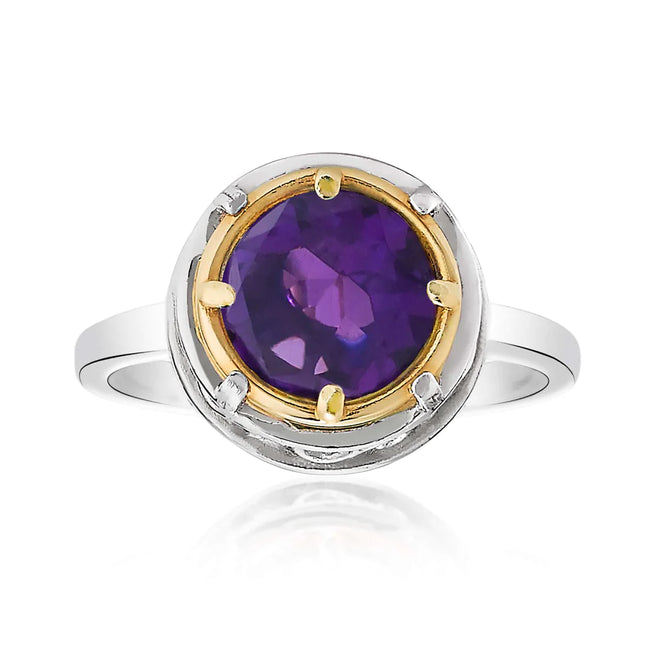 Round Amethyst Ring with 18k Gold Vermeil