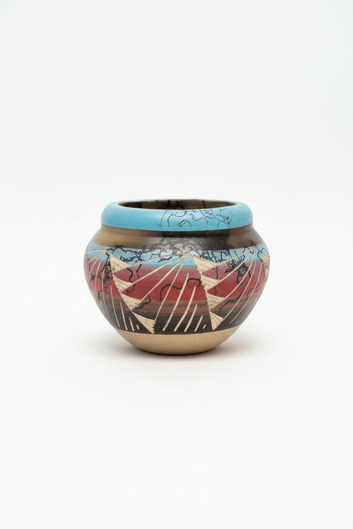 Navajo Carved Round Vase by Artist Vanessa Sam 3"H x 4"W