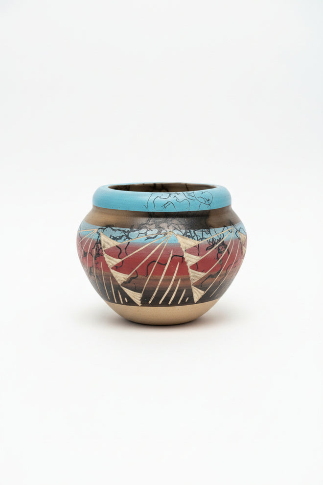 Navajo Carved Round Vase by Artist Vanessa Sam 3"H x 4"W