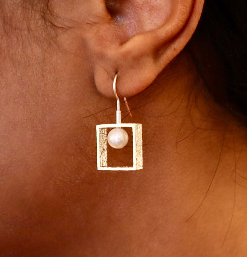 Pearl in Square Earings