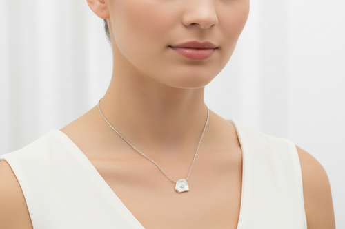 Silver Petal Pendent with CZ - (Small)