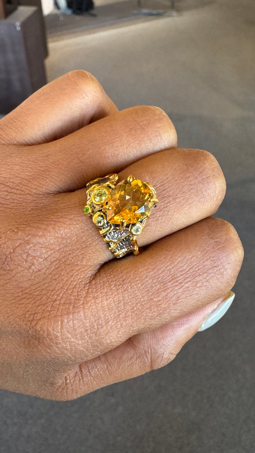 Citrine, Peridot & Green Chrome Diopside Ring