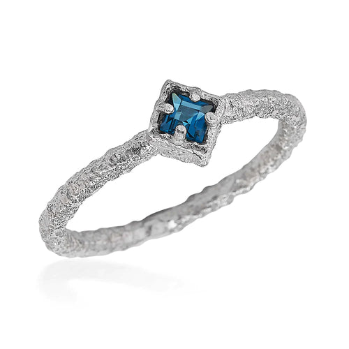 Petite Hammered Silver Ring in London Blue Topaz