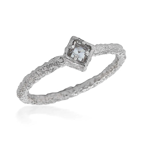 Petite Hammered Silver Ring in White Topaz