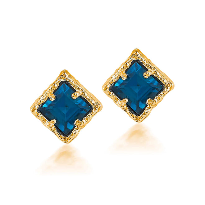 Diamond-shaped Vermeil Studs in London Blue Topaz