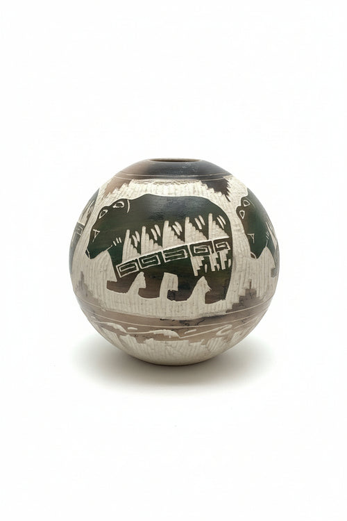 Navajo Carved Vase by Artist Carol Johnson 5.5"H x 5.5" W