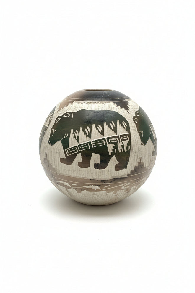 Navajo Carved Vase by Artist Carol Johnson 5.5"H x 5.5" W