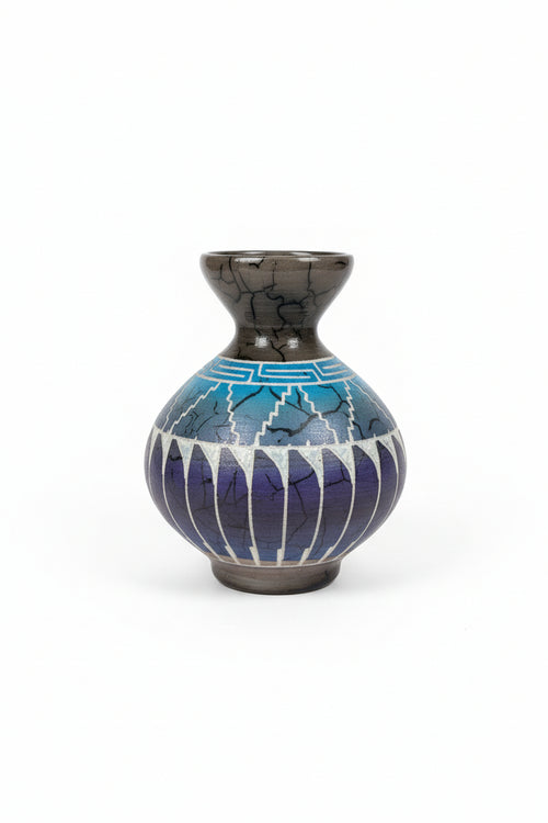 Navajo Carved Round Vase by Artist Dennison Billy 4"H x 3.5"W