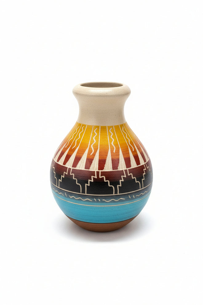 Navajo Carved Vase by Artist Shana Sam 4"H x 3.5"W