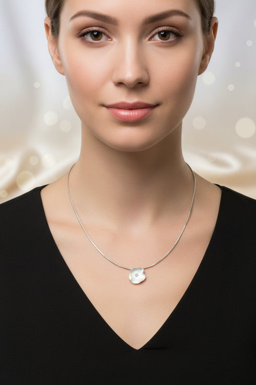 Silver Petal Choker Necklace with Cubic Zirconia (Large)