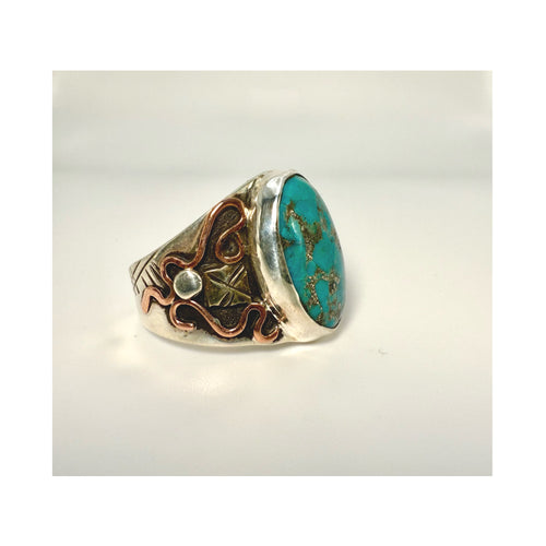 Mixed-Metal Turquoise Statement Ring – Artisan Southwestern Jewelry