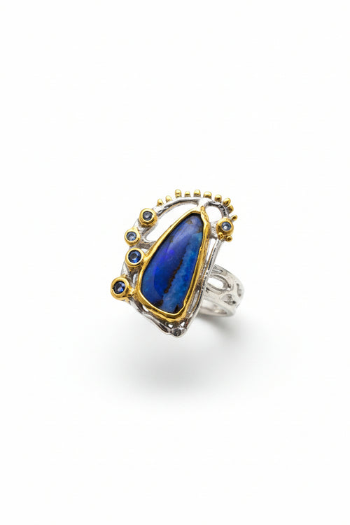 Boulder Opal & Blue Sapphire Ring 13.5 7