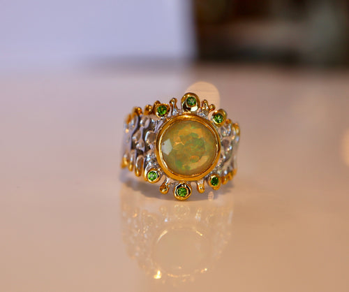 Round Natural Opal and Peridot Ring