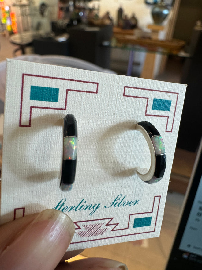 Sugilite, Black Jade & Opal Small Half Hoops Earrings