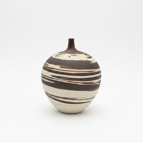 Handmade Agateware Bottle “Natural Clay Swirls” 6×5 — Sari Green