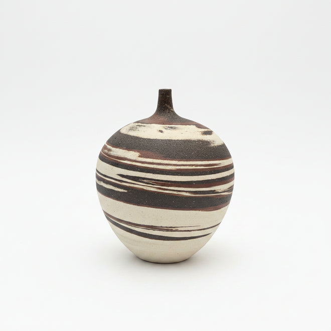 Handmade Agateware Bottle “Natural Clay Swirls” 6×5 — Sari Green