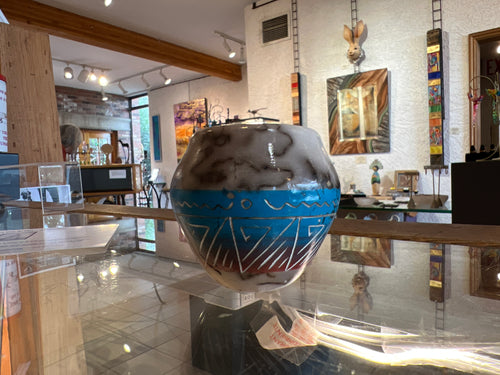 Marilena Sam Horsehair Pottery – Ceramic Blue and Red Vase