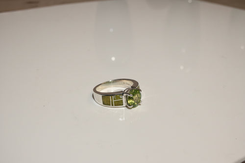 Peridot & Afghan Jade Ring - Navajo Stone Inlaid