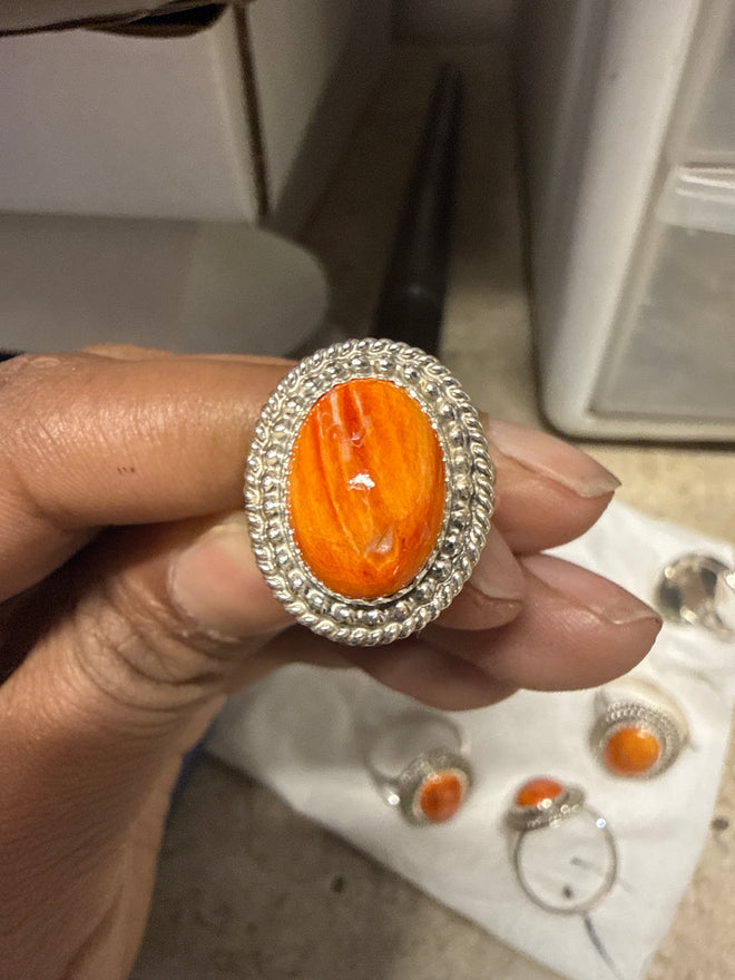 Navajo Artist Spiny Oyster Sterling Silver Rings