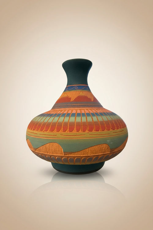 Navajo Carved Ceramic Vase by Joann Johnson 6.5"H x 6"W